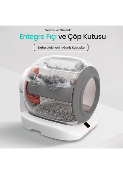 Q-Clean Wi-Fi Otomatik Akıllı Kedi Tuvaleti Gri (Ultra Sessiz+Akıllı Sprey Koku Giderici+App Kontrol+Akıllı Sensör)