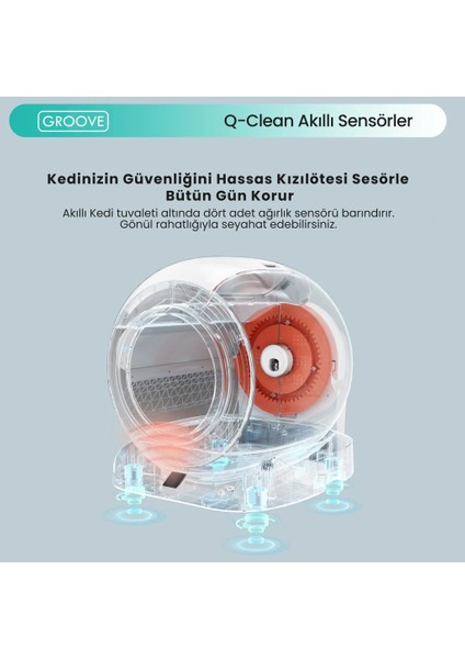 Q-Clean Wi-Fi Otomatik Akıllı Kedi Tuvaleti Gri (Ultra Sessiz+Akıllı Sprey Koku Giderici+App Kontrol+Akıllı Sensör)