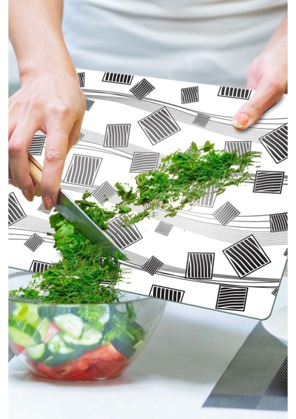 Cam Kesme Tahtası Amore Karışık Gri Desenli 20X30 cm modelleri