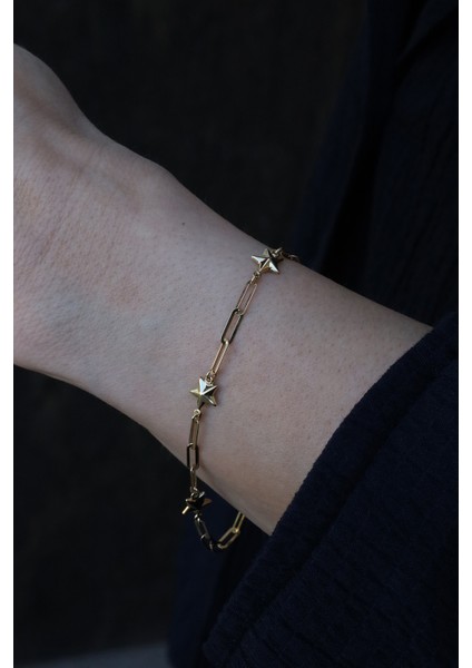 14 Ayar Altın Ataç Zincirli Yıldızlı Bileklik