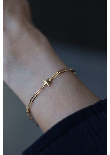 14 Ayar Altın Ataç Zincirli Yıldızlı Bileklik modelleri