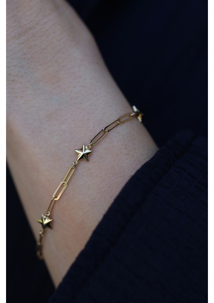 14 Ayar Altın Ataç Zincirli Yıldızlı Bileklik indirimleri