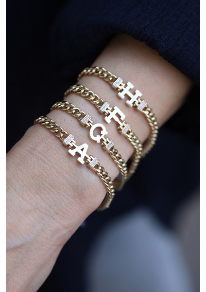 14 Ayar Altın Taşlı Gurmet Zincirli Harfli Bileklik (Tüm Harfler) fiyatları