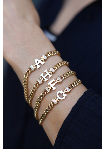 14 Ayar Altın Taşlı Gurmet Zincirli Harfli Bileklik (Tüm Harfler) fırsatları