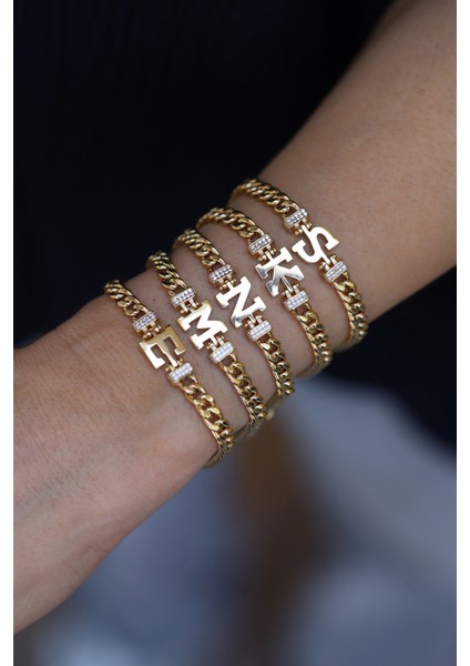 14 Ayar Altın Taşlı Gurmet Zincirli Harfli Bileklik (Tüm Harfler) indirimleri