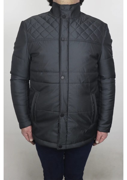 Fistan Store Erkek Hakim Yaka Normal Kalıp Fermuar ve Çıtçıt Kapamalı Kışlık Mont