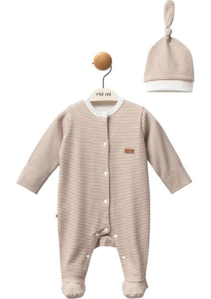 Çizgili Şapkalı Ünisex Bebek Tulumu, Interlok Kumaş , Çıt Çıtlı Uzun Kollu Patikli Tulum Seti fiyatları