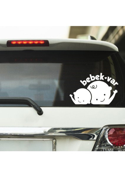 Bebek Var Tasarımlı Oto Cam Stickeri Beyaz 20*13 cm