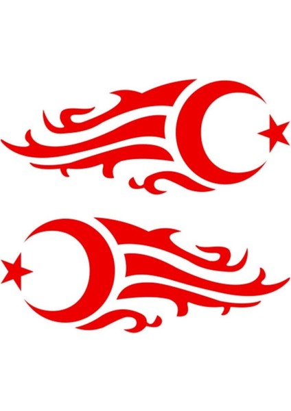 Alevli Ay Yıldız Oto Sticker Kırmızı 2 Adet 30*12 cm