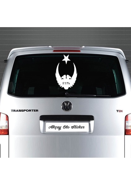 Ay Yıldız Kartal Göktürkçe Türk Oto Sticker Beyaz 30*25 cm