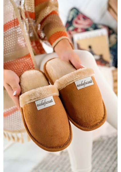 Içi Kürklü Ev Terliği Peluş Yıkanabilir Yünlü Kadın Terlik Misafir Çeyiz Bohça Gelin Terliği