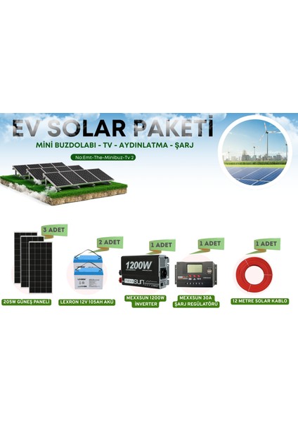 Hobi Bahçeleri Için Güneş Enerji Sistemi Hazır Paket Tv Mini Buzdolabı Aydınlatma