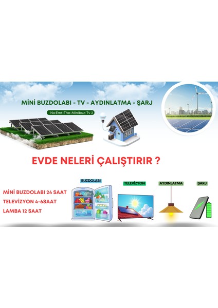 Hobi Bahçeleri Için Güneş Enerji Sistemi Hazır Paket Tv Mini Buzdolabı Aydınlatma
