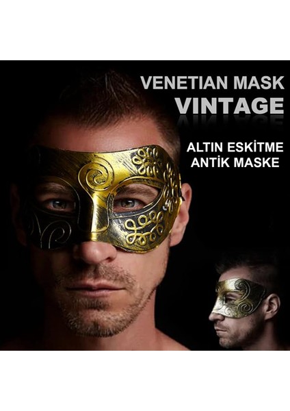 Altın Eskitme Yüz Maskesi - Antik Tarz Balo Maskesi fiyatları