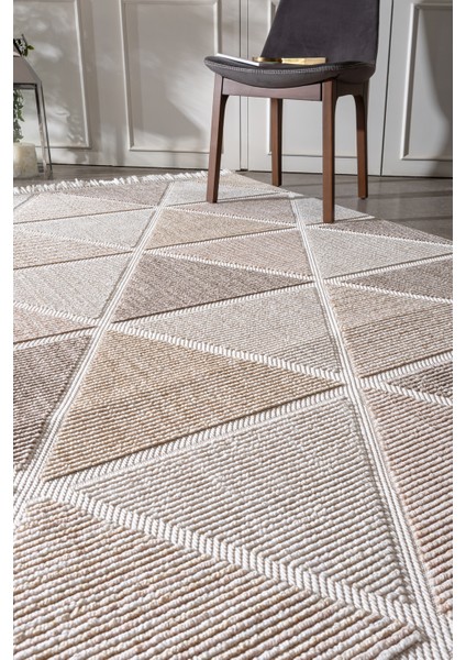Rio Iskandinav Salon Halısı Mutfak Halısı Yolluk Bukle Dokuma Halı Tozumaz Açık Bej Vizon Dekoratif Halı Rıo-06