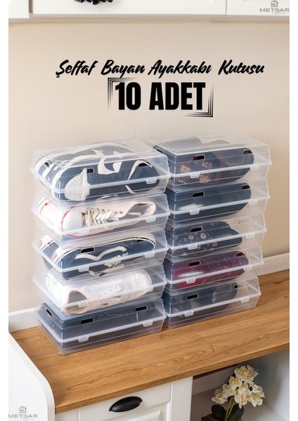 10'lu Kadın Ayakkabı Kutusu Şeffaf Ayakkabılık Ayakkabı Saklama Kutusu