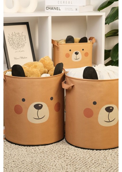 2'li Bear Tasarımlı Bebek Çocuk Odası Düzenleyici Saklama Kutusu Oyuncak Kirli Sepeti 37X40