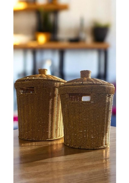 Wicker 2'li Hasır Kapaklı Patates Soğan Sepet Set 2 Boy Sunum Sebzelik Örgü Çamaşır Sepeti Dekor fiyatları