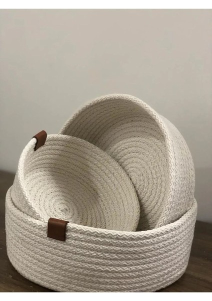 Çok Amaçlı 3lü Sepet, Jüt Ip Örme Sepet, Dekoratif Sepet Set, Hasır Sepet Set, Pamuk Ip Ekru fırsatları