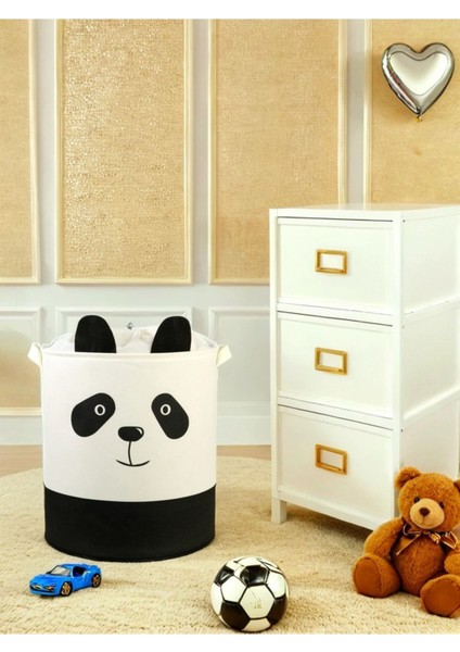 Panda Tasarımlı Bebek Çocuk Odası Fileli Düzenleyici Saklama Kutusu Oyuncak Kirli Sepeti 37X40