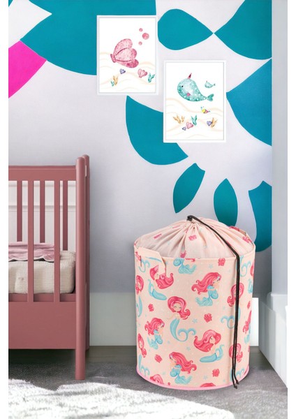 Deniz Kızı Fileli Çok Amaçlı Oyuncak Saklama Kutusu Kirli Sepeti Katlanır Düzenleyici 37X40 fiyatları