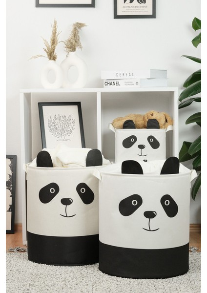 Panda Tasarımlı 2' Li Bebek Çocuk Odası Düzenleyici Saklama Kutusu Oyuncak Kirli Sepeti 37X40