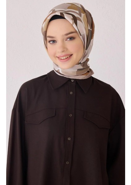 Tivil İpek Eşarp 4054 - 37 Kahverengi Karışık Desen