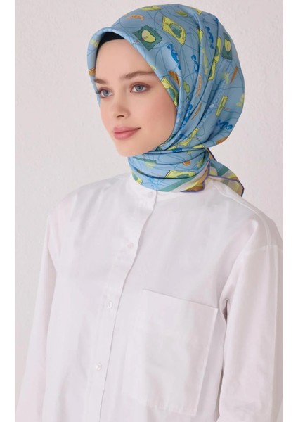 Tivil İpek Eşarp 4050 - 52 Mavi Karışık Desen