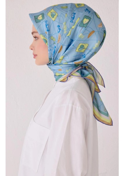 Tivil İpek Eşarp 4050 - 52 Mavi Karışık Desen modelleri