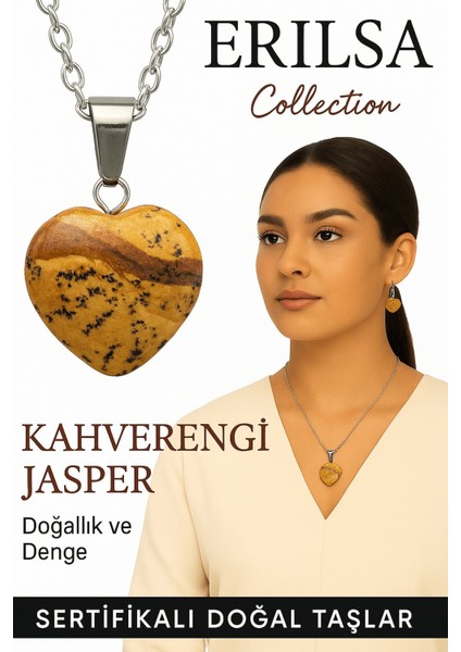 Sertifikalı Kalp Model Kahverengi Jasper Taşı Kolye – Topraklanma, Güven ve Ruhsal Denge