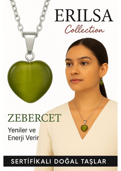 Sertifikalı Kalp Model Zebercet (Peridot) Taşı Kolye – Şans, Arınma ve Kalp Açıcı Enerji
