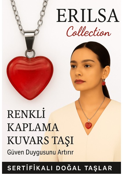Sertifikalı Renkli Kaplama Kuvars Taşı Kolye (Kırmızı) – Tutku, Güç ve Koruyucu Enerji Taşı