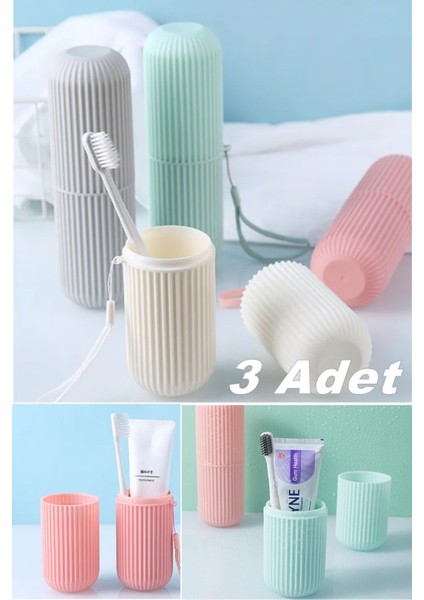 3lü Saklama Kabı Makyaj Fırçası Diş Fırçası Saklama Seyahat Seti