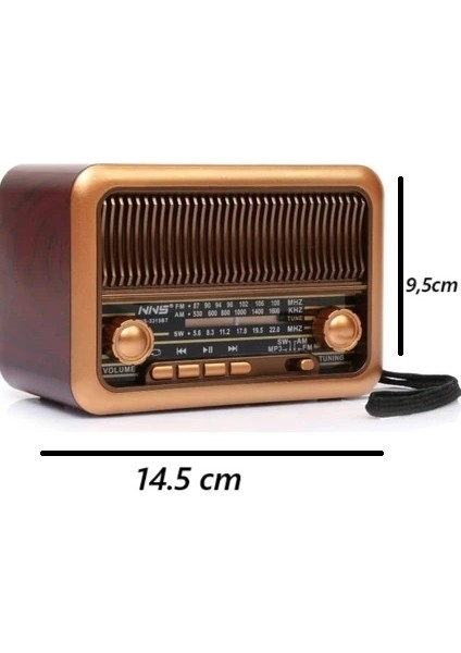Mini Taşınabilir Şarjlı Nostaljik Radyo ve Bluetooth Hoparlör Usb,Sd Card