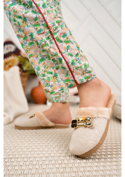 Kışlık Ev Terliği Bej Peluş Yünlü Kadın Terlik Misafir Çeyiz Bohça Gelin Terliği fiyatları