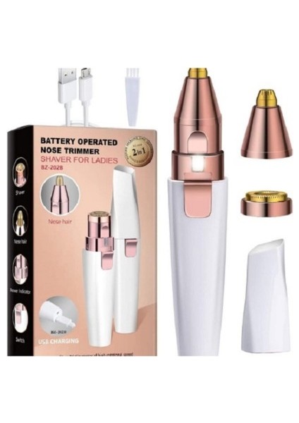 Mini Şık Tasarım İki Başlı LED Işıklı Şarjlı Ruj Epilatör Kaş Düzeltici Kadın Epilasyon Tıraş Aleti