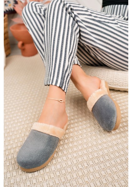 Kışlık Ev Terliği Gri Peluş Yünlü Kadın Terlik Misafir Çeyiz Bohça Gelin Terliği fiyatları