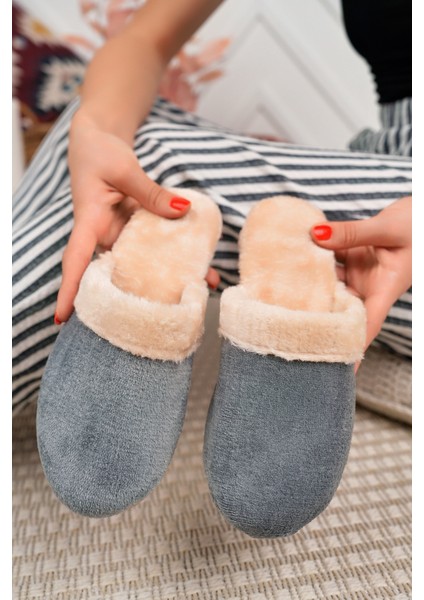 Kışlık Ev Terliği Gri Peluş Yünlü Kadın Terlik Misafir Çeyiz Bohça Gelin Terliği modelleri