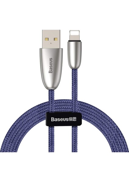 Menashop Torch Serisi Alüminyum Alaşım Örgü Tasarım 1.5A 2 Metre iPhone Lightning Data Şarj Kablosu Mavi