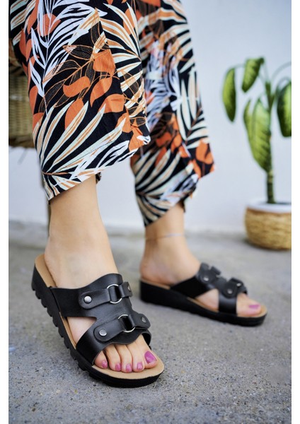 Siyah Kadın Dolgu Topuk Terlik Şık Rahat Deniz Plaj Çeyiz Terliği fiyatları