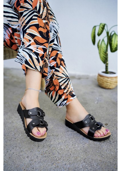 Siyah Kadın Dolgu Topuk Terlik Şık Rahat Deniz Plaj Çeyiz Terliği modelleri