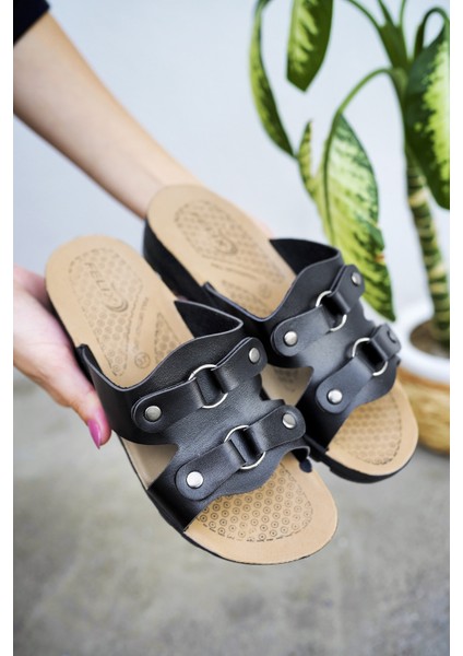 Siyah Kadın Dolgu Topuk Terlik Şık Rahat Deniz Plaj Çeyiz Terliği fırsatları