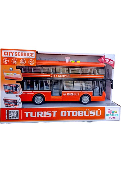 Turist Gezi Otobüsü Iki Katlı Ön ve Orta Kapısı Açılabilen Sesli Işıklı Oyuncak Şehir Otobüs 27 cm