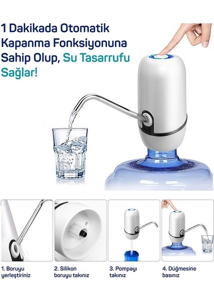 Mulvxkrg KRG02 Kampta Piknikte Yazlıkta Şarjlı Damacana Otomatik Su Pompası (Mulvix)