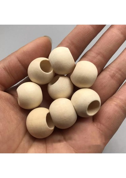 60 gr (60 Adet) Ahşap Boncuk 15 mm Çap x 10 mm Delik Doğal Yuvarlak Ahşap Makrome El Işi Çanta
