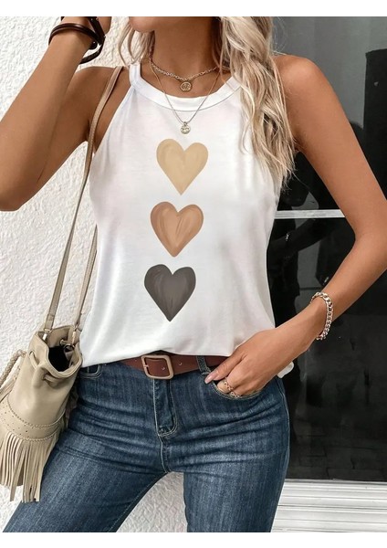 Kadın Omuzlardan Açık Boyundan Askılı Kalp Baskılı Viskon Bluz fiyatları