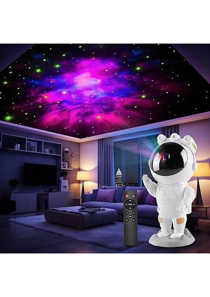 Menashop Metrashop Astronot Gece Lambası Galaxy Projektör,led Galaksi Işık Projektörü Çok Renkli Nebula Galaksi Yıldızlı Gece Işığı Uzaktan Kumandalı Projektör Lambası Yatak Odası Hediye Için USB Planetaryum Projektörü
