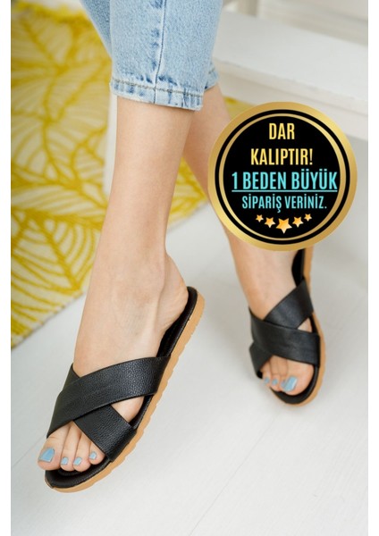 Kadın Siyah Çapraz Bantlı Terlik Petli Yumuşak Terlik Çeyiz Bohça Terliği Şık Zarif Misafir Terliği