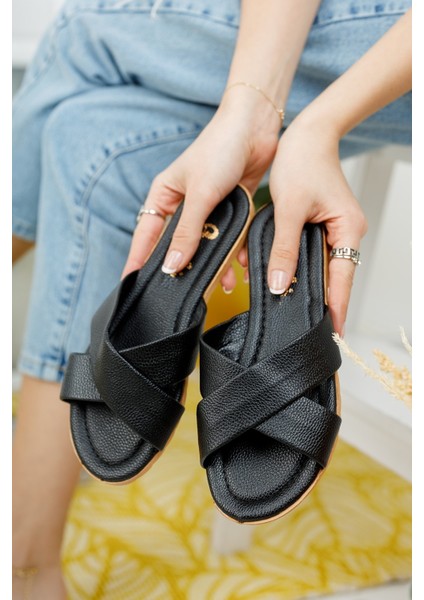 Kadın Siyah Çapraz Bantlı Terlik Petli Yumuşak Terlik Çeyiz Bohça Terliği Şık Zarif Misafir Terliği indirimleri