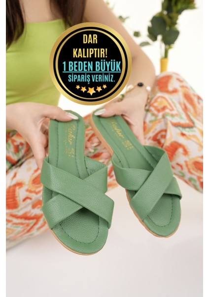 Kadın Günlük Terlik Yeşil Yazlık Deniz Plaj Çeyiz Misafir Dış Mekan ve Ev Terliği